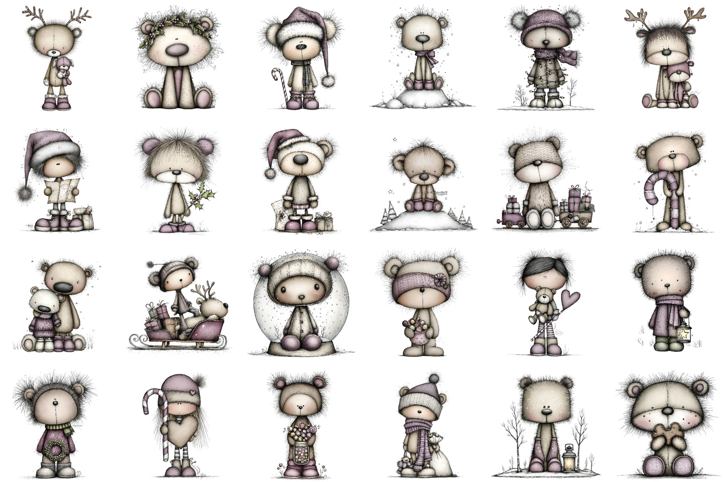 Whimsical Christmas Teddy Clipart Cute Holiday Bear PNG Bundle