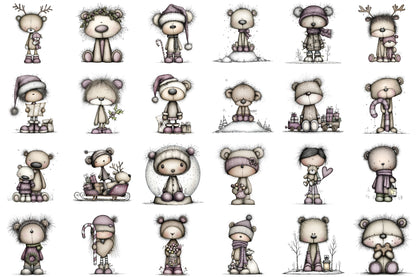 Whimsical Christmas Teddy Clipart Cute Holiday Bear PNG Bundle