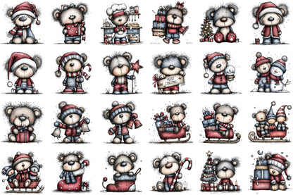 Whimsical Christmas Teddy Bear Clipart Cute Holiday Bear PNG Bundle