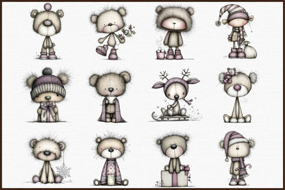Whimsical Christmas Teddy Clipart Cute Holiday Bear PNG Bundle