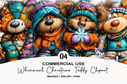 Whimsical Christmas Teddy Bear Clipart PNG
