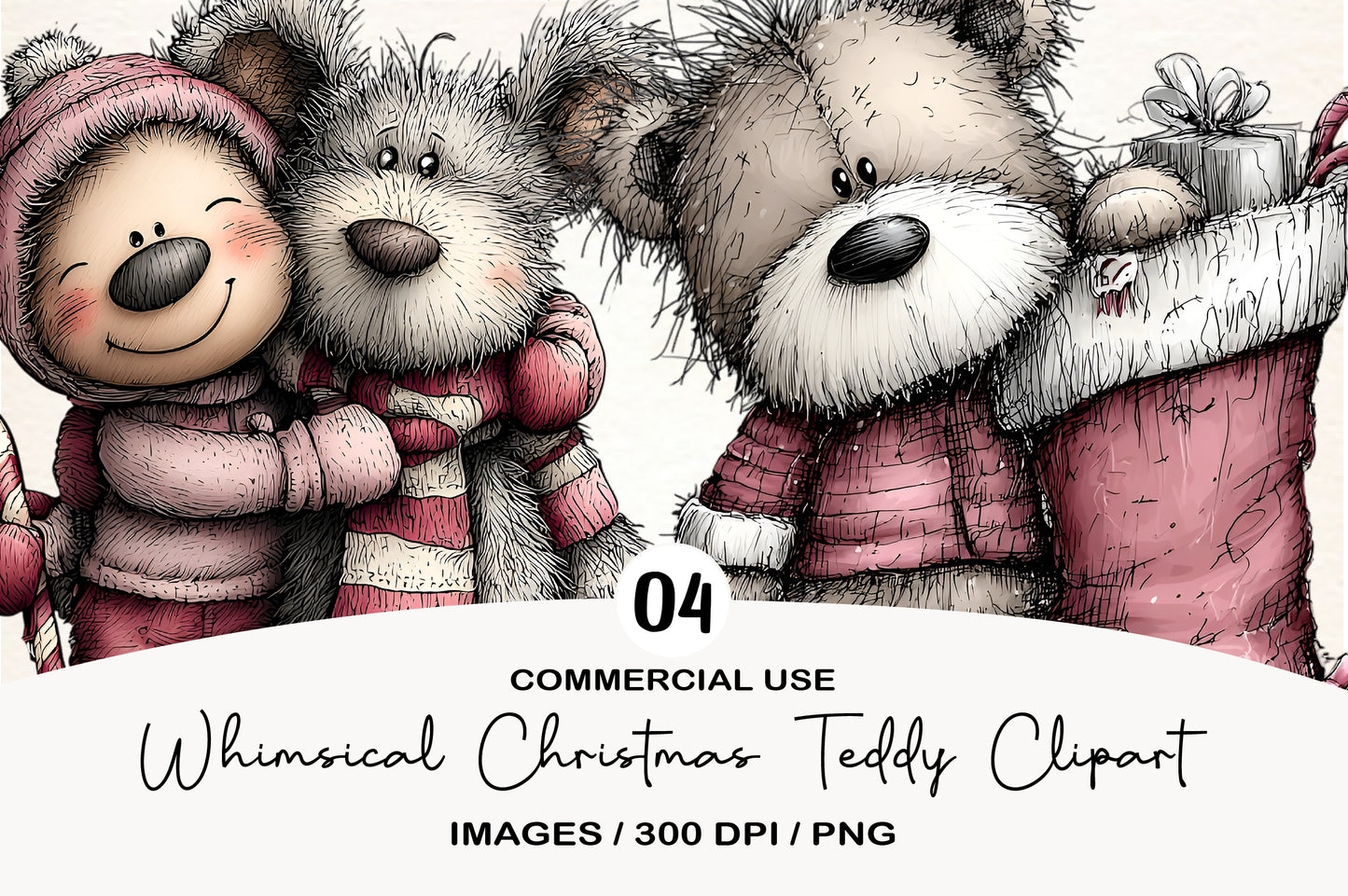 Whimsical Christmas Teddy Bear Clipart PNG