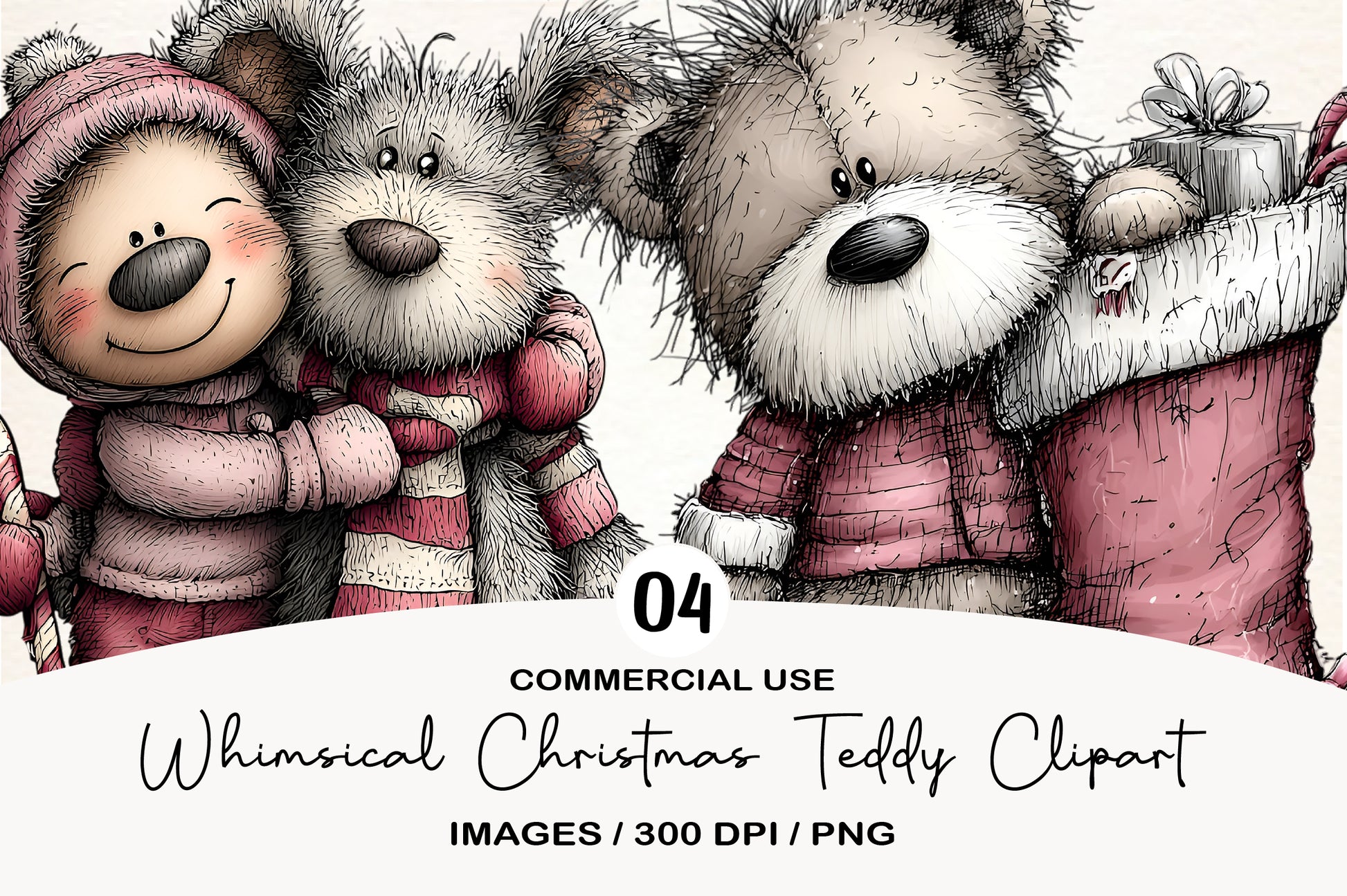Whimsical Christmas Teddy Bear Clipart PNG