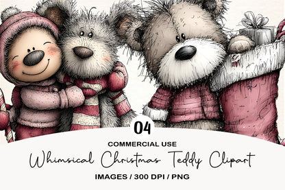 Whimsical Christmas Teddy Bear Clipart PNG