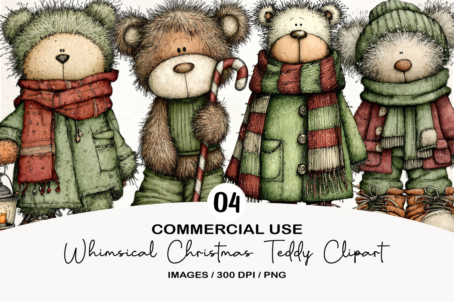 Whimsical Christmas Teddy Bear Clipart PNG