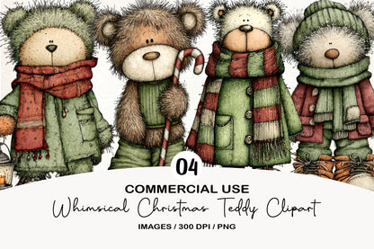 Whimsical Christmas Teddy Bear Clipart PNG