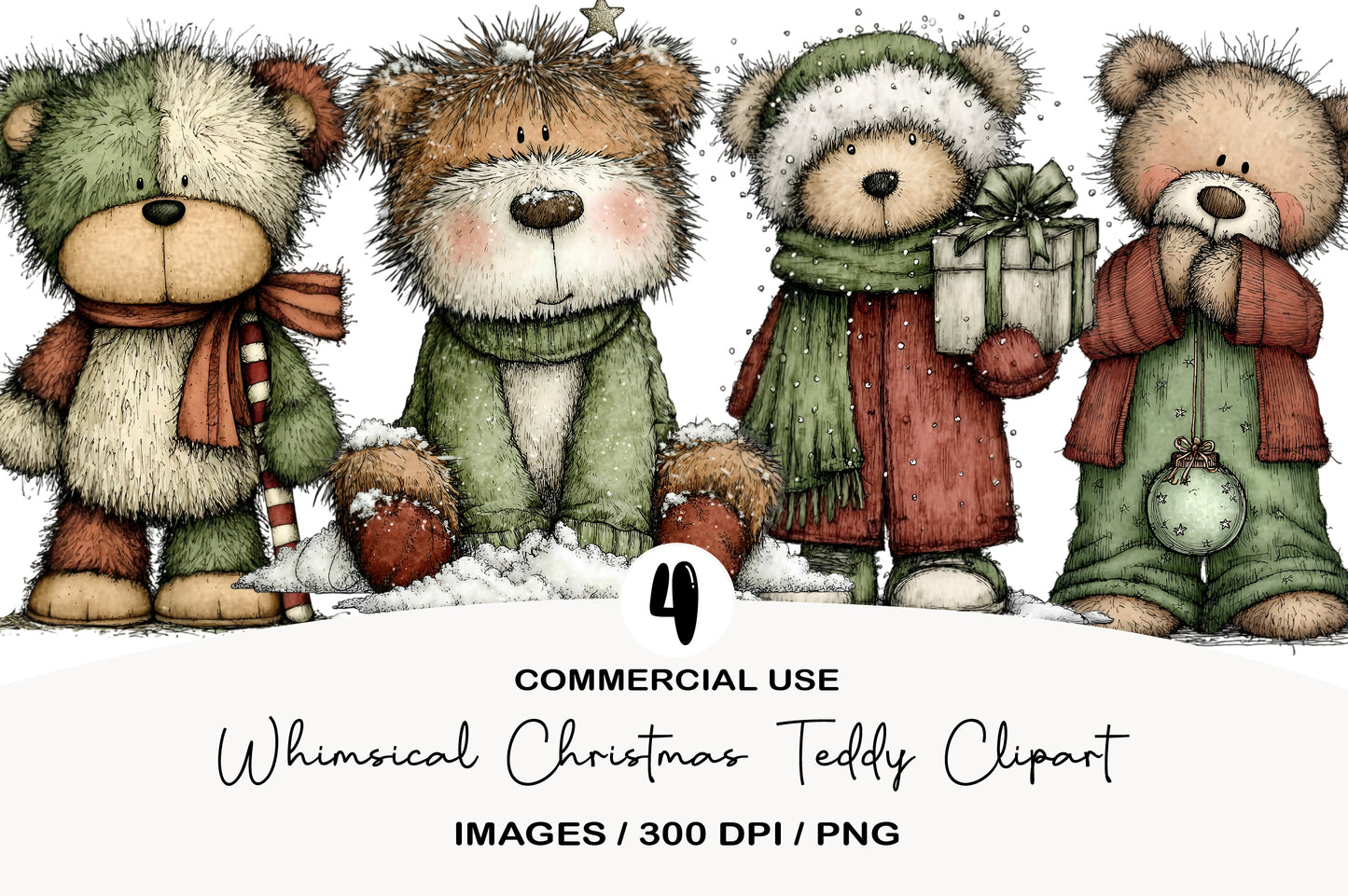 Whimsical Christmas Teddy Bear Clipart PNG
