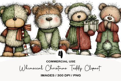 Whimsical Christmas Teddy Bear Clipart PNG