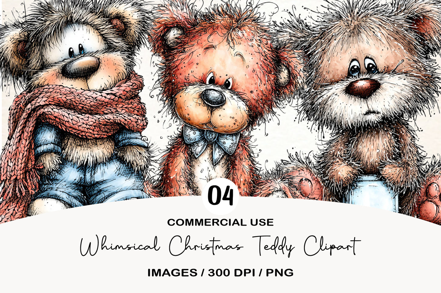 Whimsical Christmas Teddy Bear Clipart PNG