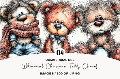 Whimsical Christmas Teddy Bear Clipart PNG
