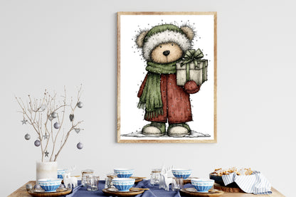 Whimsical Christmas Teddy Bear Clipart PNG