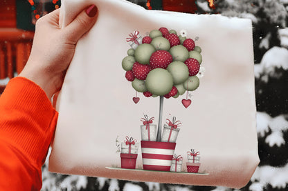 Whimsical Christmas Topiary Trees Clipart PNG Bundle | Cute Watercolor Holiday Topiary Trees | Festive Garden Tree PNG