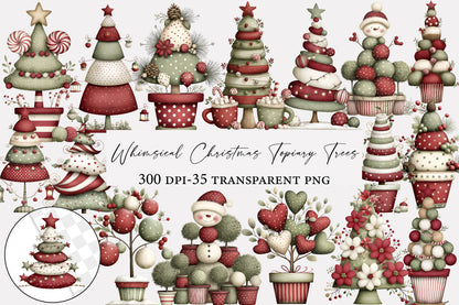 Whimsical Christmas Topiary Trees PNG | Christmas Tree Clipart | 35 Transparent PNG