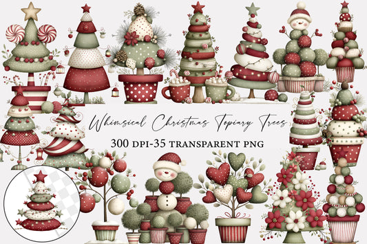 Whimsical Christmas Topiary Trees PNG | Christmas Tree Clipart | 35 Transparent PNG