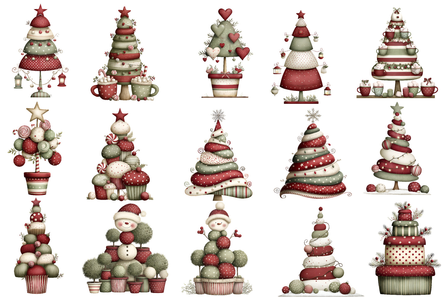 Whimsical Christmas Topiary Trees PNG | Christmas Tree Clipart | 35 Transparent PNG