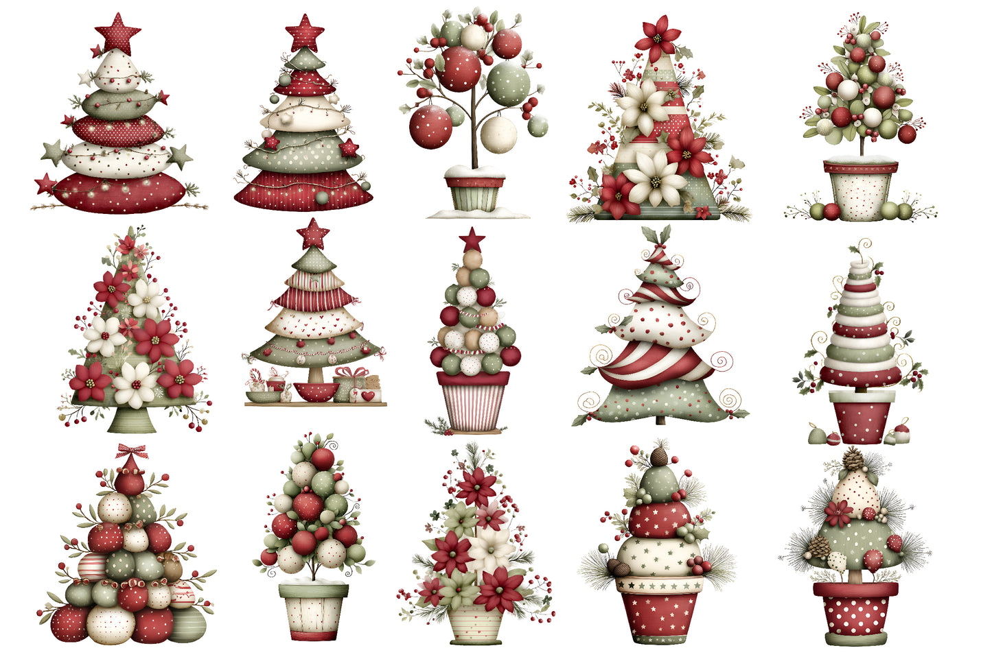 Whimsical Christmas Topiary Trees PNG | Christmas Tree Clipart | 35 Transparent PNG