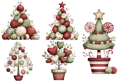 Whimsical Christmas Topiary Trees PNG | Christmas Tree Clipart | 35 Transparent PNG
