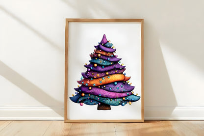 Whimsical Christmas Tree Clipart PNG Bundle | Cute Watercolor Holiday Christmas Tree Clipart
