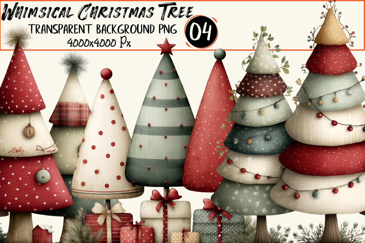 Whimsical Christmas Tree Clipart PNG – 4 Designs