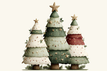 Whimsical Christmas Tree Clipart PNG – 4 Designs