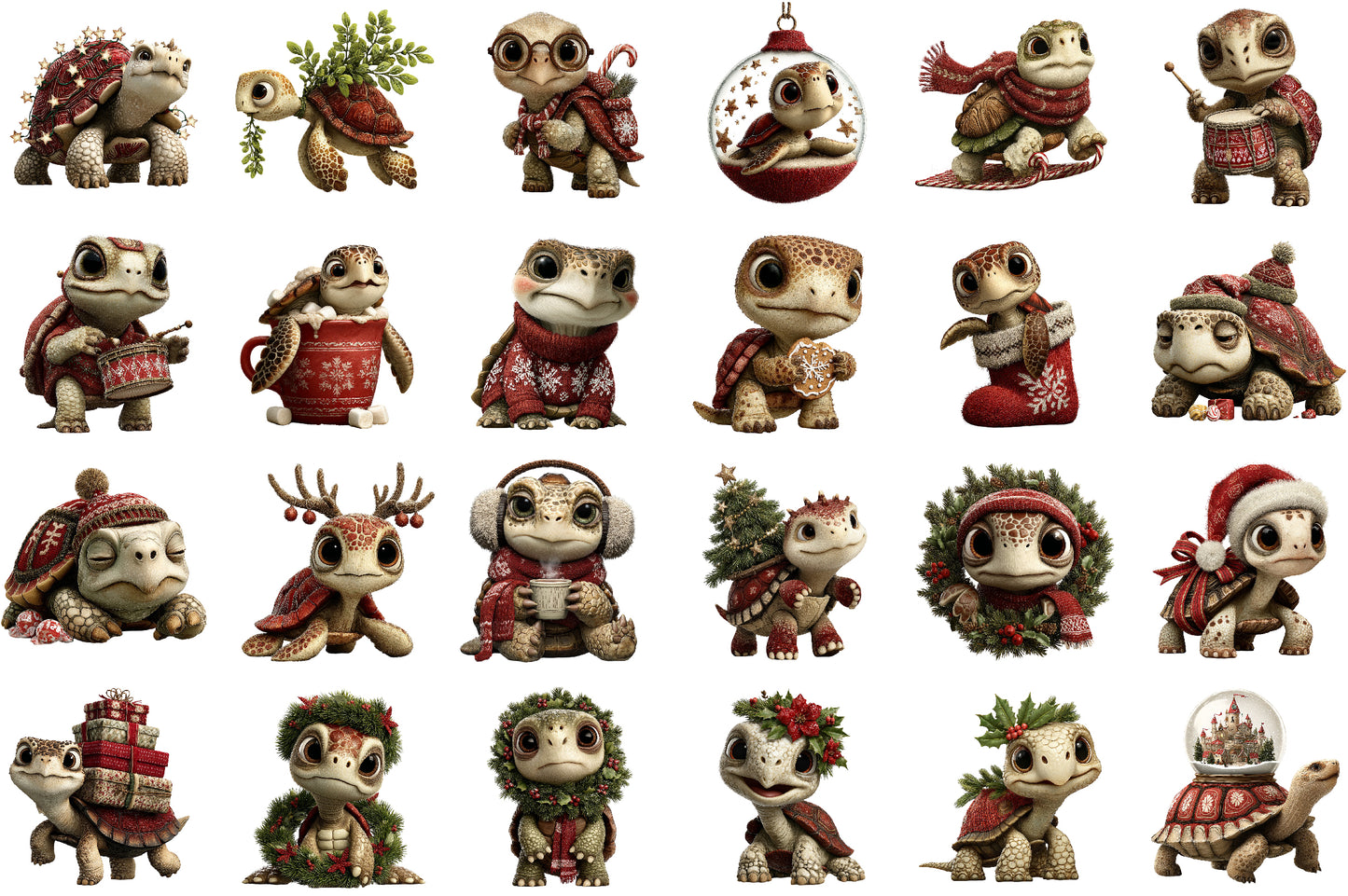 Whimsical Christmas Turtle Clipart PNG Bundle