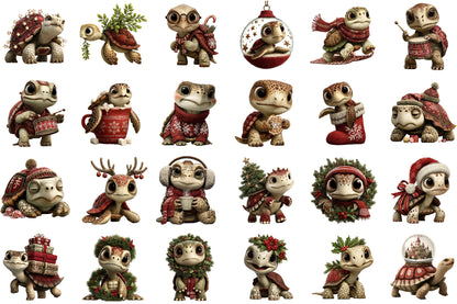 Whimsical Christmas Turtle Clipart PNG Bundle