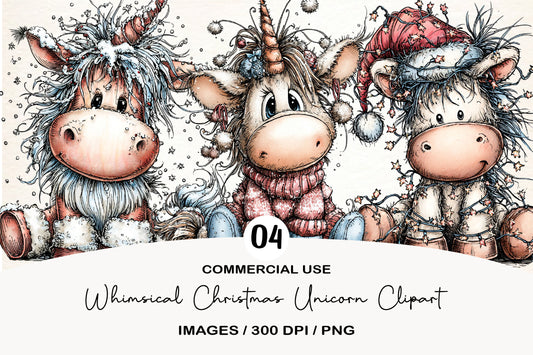 Whimsical Christmas Unicorn Clipart PNG Bundle | Cute Watercolor Holiday Unicorn Clipart | Magical Christmas Unicorn