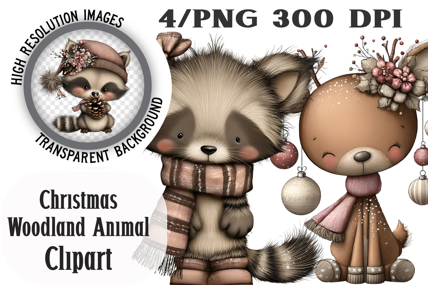 Whimsical Christmas Woodland Animal Clipart PNG