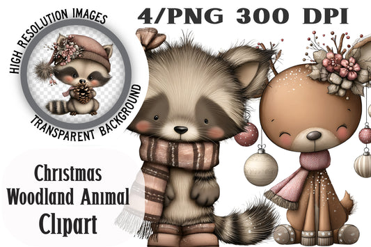 Whimsical Christmas Woodland Animal Clipart PNG