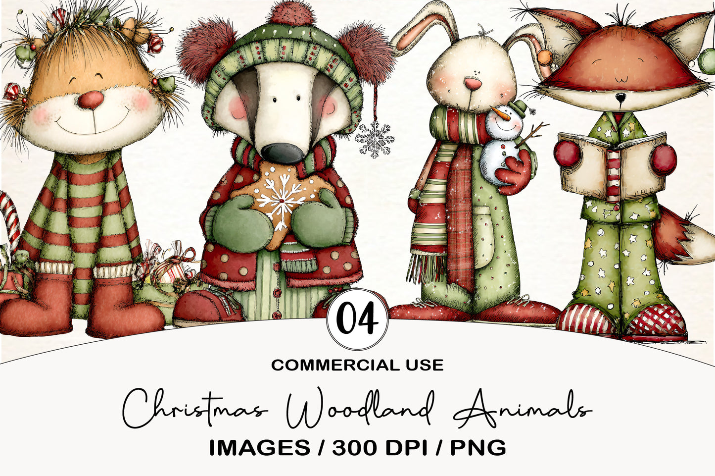 Christmas Woodland Animals Clipart PNG