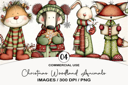 Christmas Woodland Animals Clipart PNG