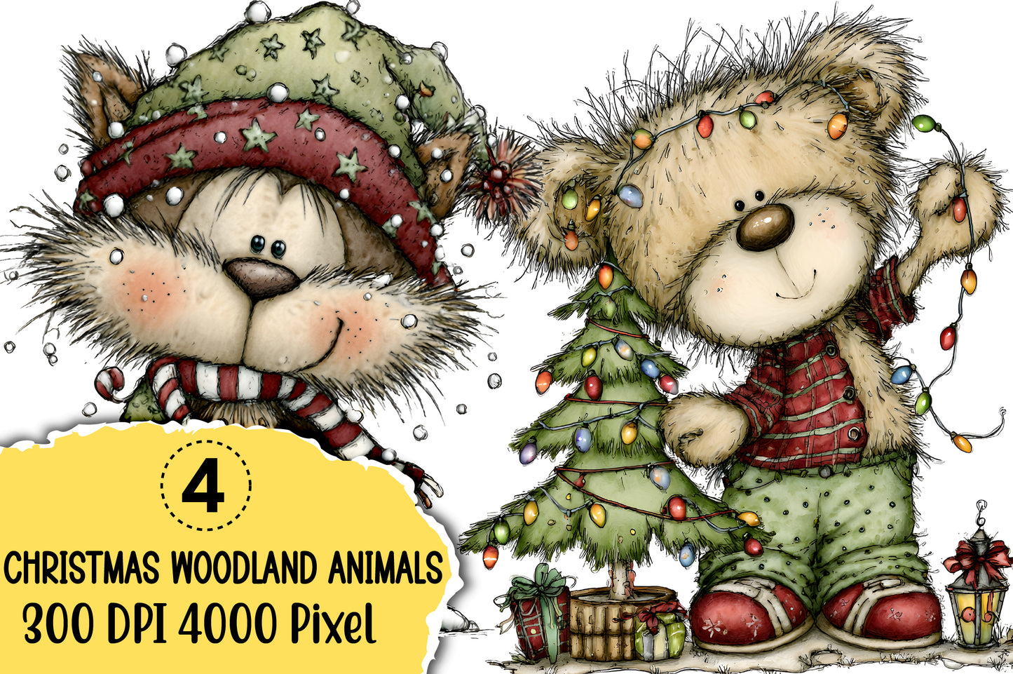 Whimsical Christmas Woodland Animals Clipart PNG