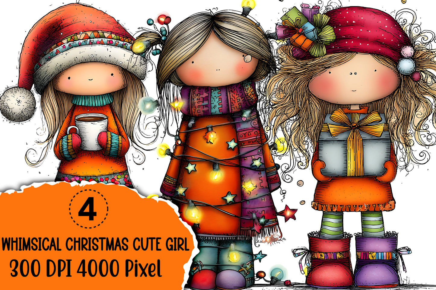Whimsical Christmas Cute Girl Clipart PNG Festive Winter Girl Designs