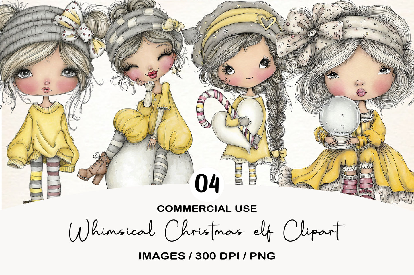 Whimsical Christmas Elf Clipart PNG Bundle | Cute Watercolor Holiday Elf Clipart | Festive North Pole Elf PNG