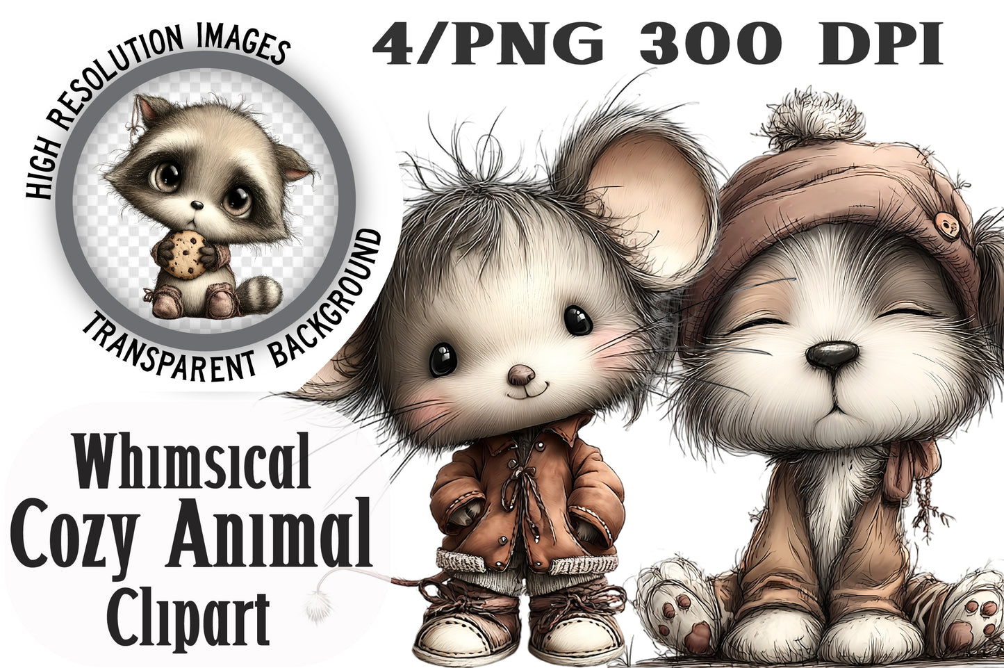 Whimsical Cozy Animal Clipart PNG Bundle | Cute Watercolor Cozy Woodland Animals