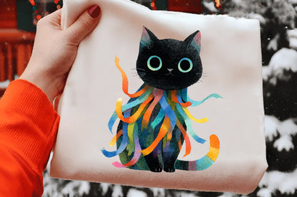 Whimsical Cute Black Cat Clipart PNG Bundle | Adorable Watercolor Black Kitty Clipart