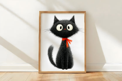 Whimsical Cute Black Cat Clipart PNG Bundle | Adorable Watercolor Black Kitty Clipart