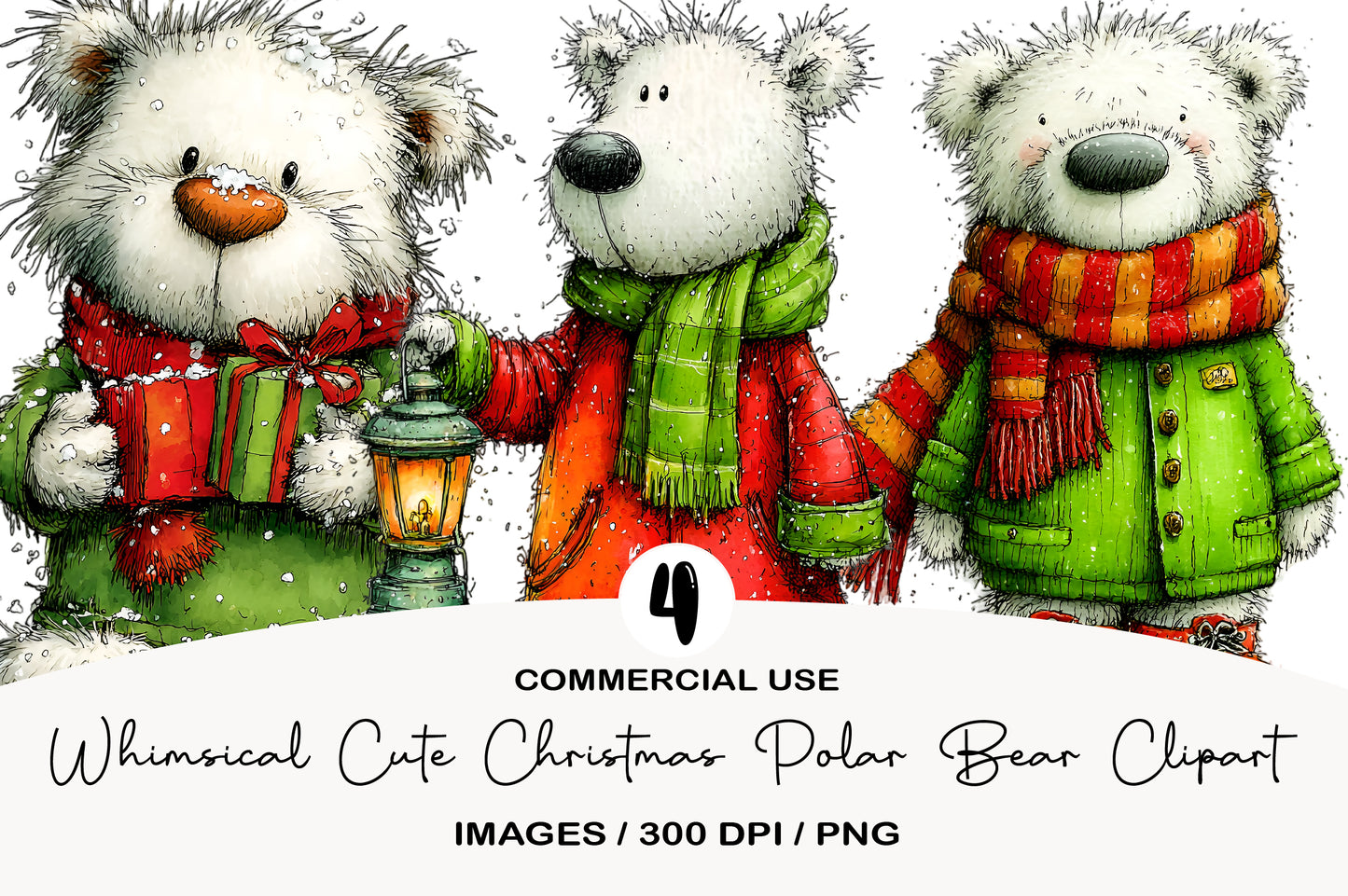 Whimsical Cute Christmas Polar Bear Clipart PNG