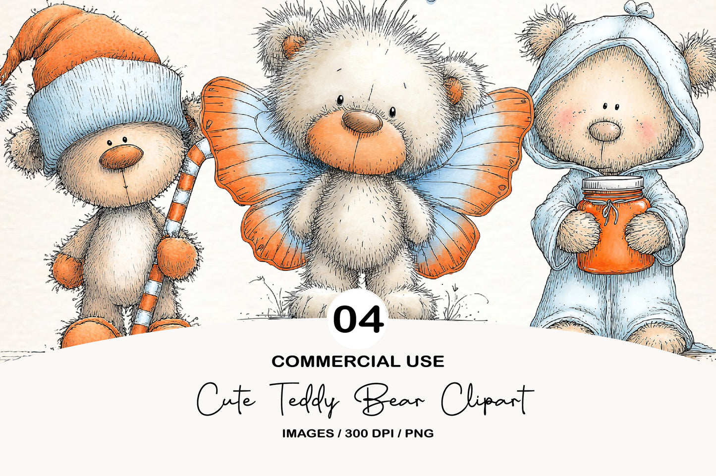 Whimsical Cute Teddy Bear Sublimation PNG Bundle | Adorable Watercolor Teddy Bear Clipart | Cute Bear PNG