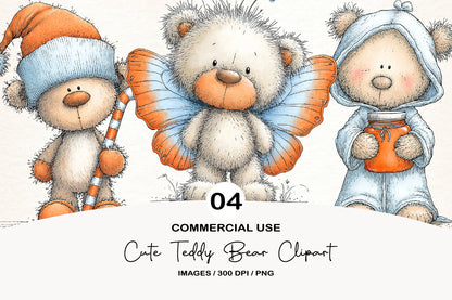 Whimsical Cute Teddy Bear Sublimation PNG Bundle | Adorable Watercolor Teddy Bear Clipart | Cute Bear PNG