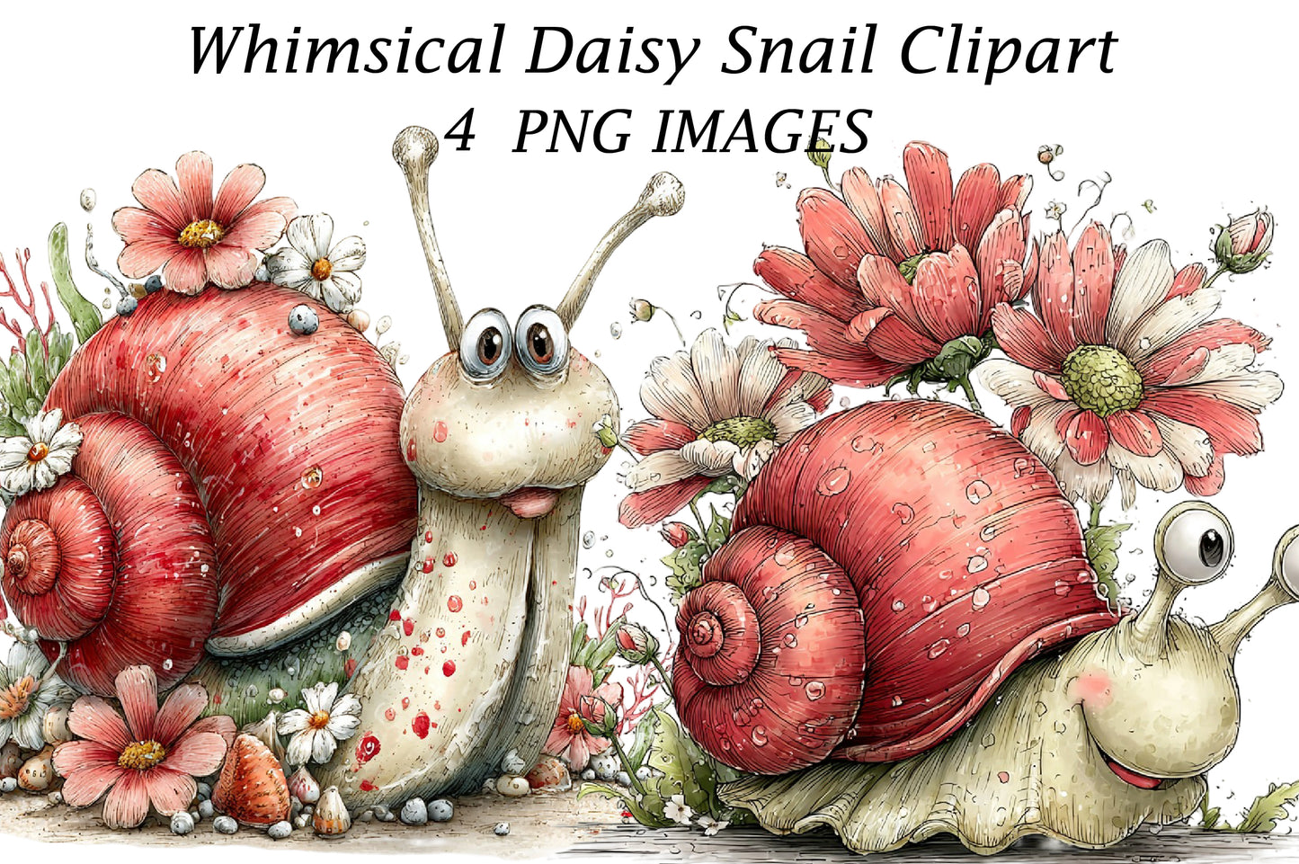 Whimsical Daisy Snail Clipart | Cute Watercolor Snail PNG
