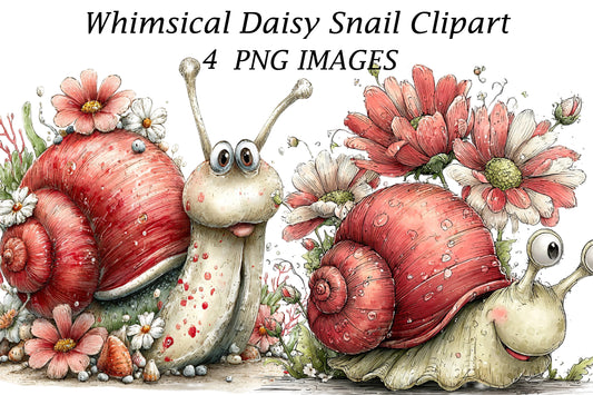 Whimsical Daisy Snail Clipart | Cute Watercolor Snail PNG