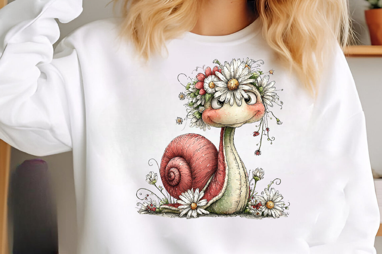 Whimsical Daisy Snail Clipart | Cute Watercolor Snail PNG