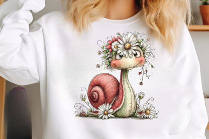 Whimsical Daisy Snail Clipart | Cute Watercolor Snail PNG