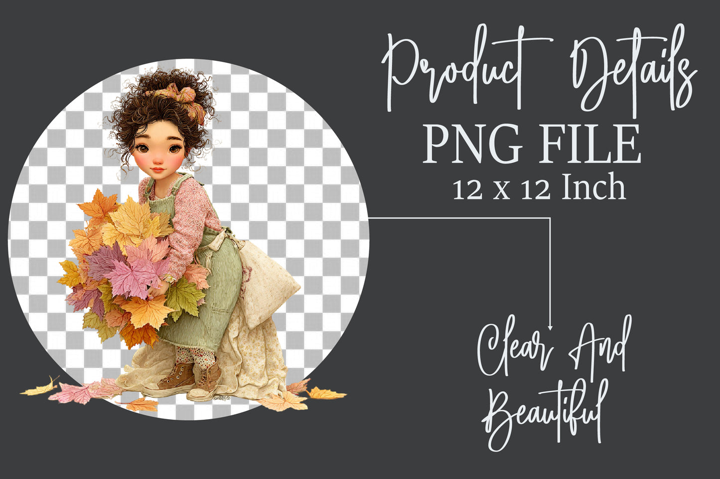 Whimsical Fall Autumn Girls PNG Cute Curly Hair Pumpkin Floral Clipart