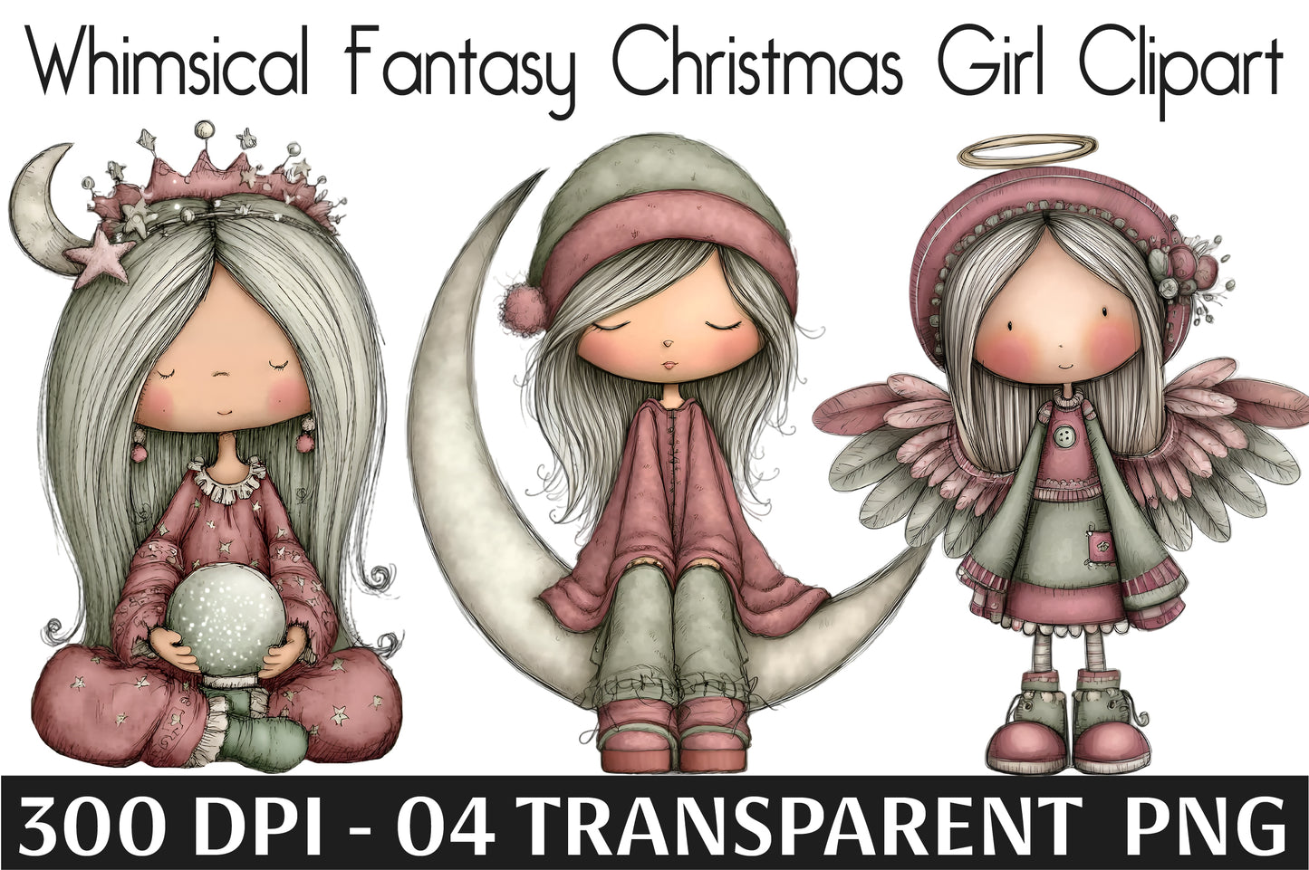 Whimsical Fantasy Christmas Girl Clipart PNG