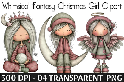 Whimsical Fantasy Christmas Girl Clipart PNG