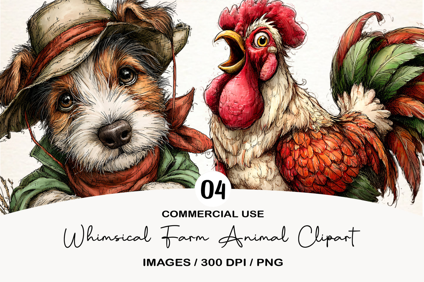 Whimsical Farm Animal Clipart Bundle | Cute Watercolor Farm Animals PNG