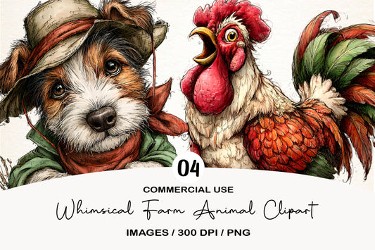Whimsical Farm Animal Clipart Bundle | Cute Watercolor Farm Animals PNG
