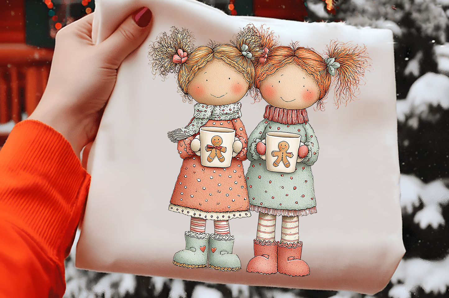 Whimsical Festive Best Friend Clipart PNG Bundle | Cute Watercolor Best Friends Christmas Clipart